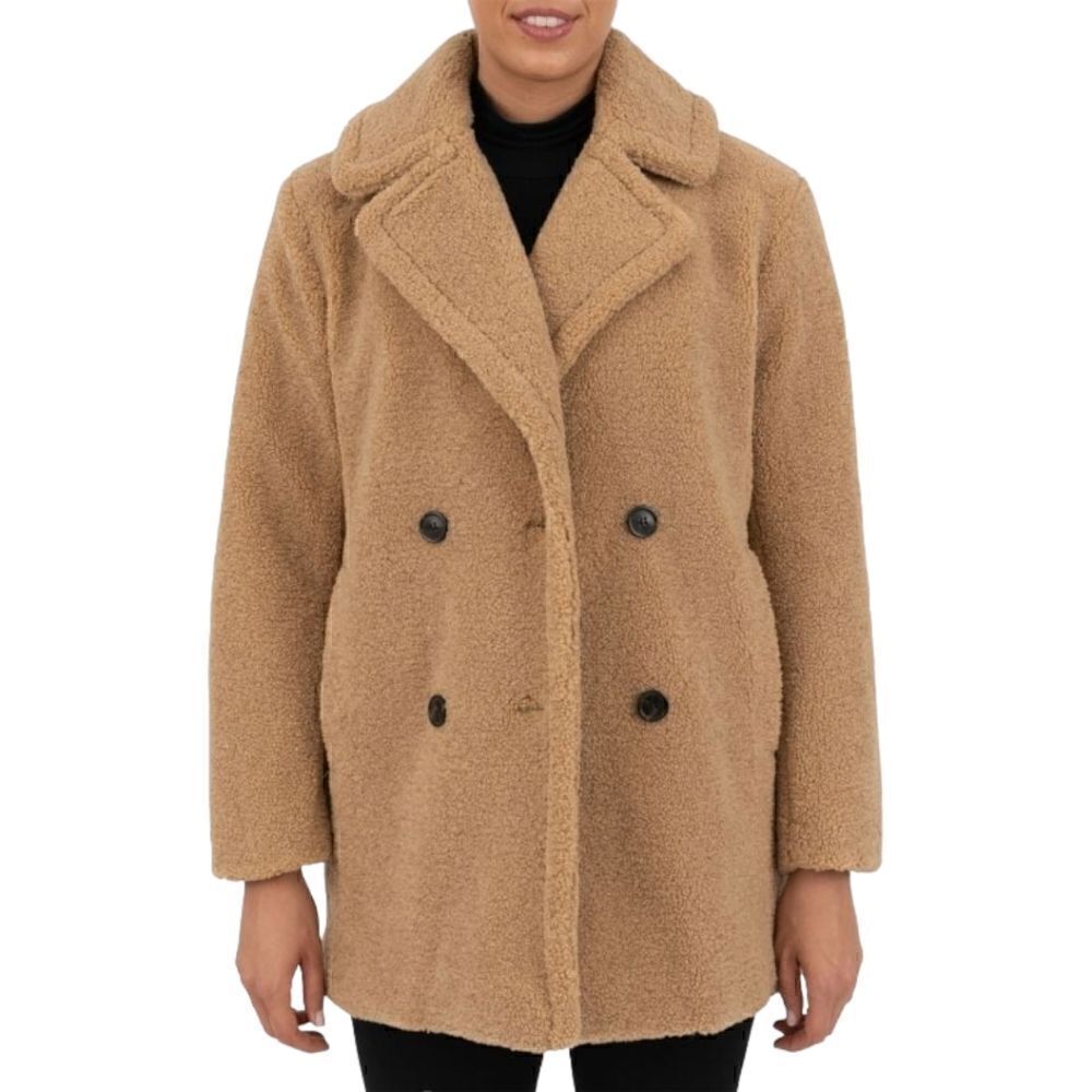 Kensie Women's Faux Fur Tan Butterscotch Teddy Double Breasted Jacket Size L